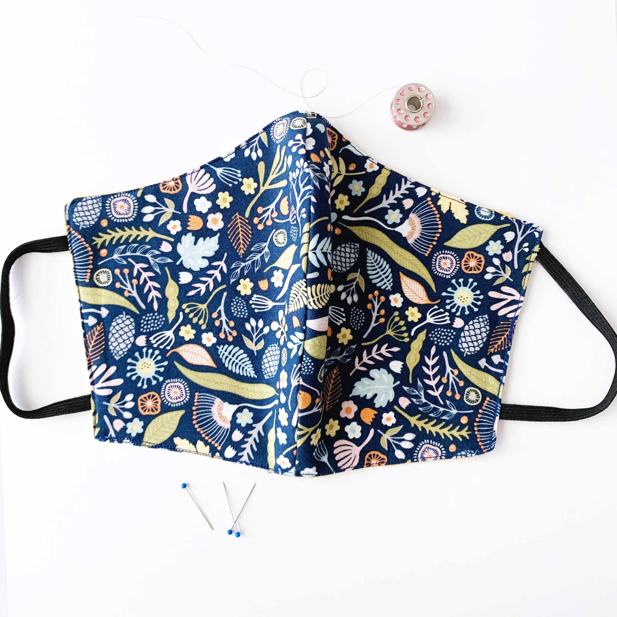 Navy Floral Cotton Mask
